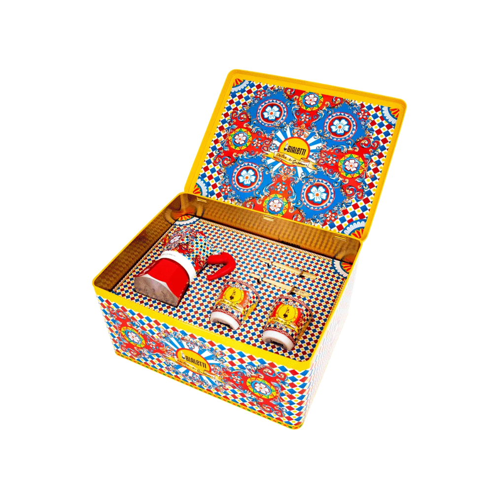 Bialetti Dolce&Gabbana Moka Express 2-Cup, Porcelain Cup & Stirrers Set Box