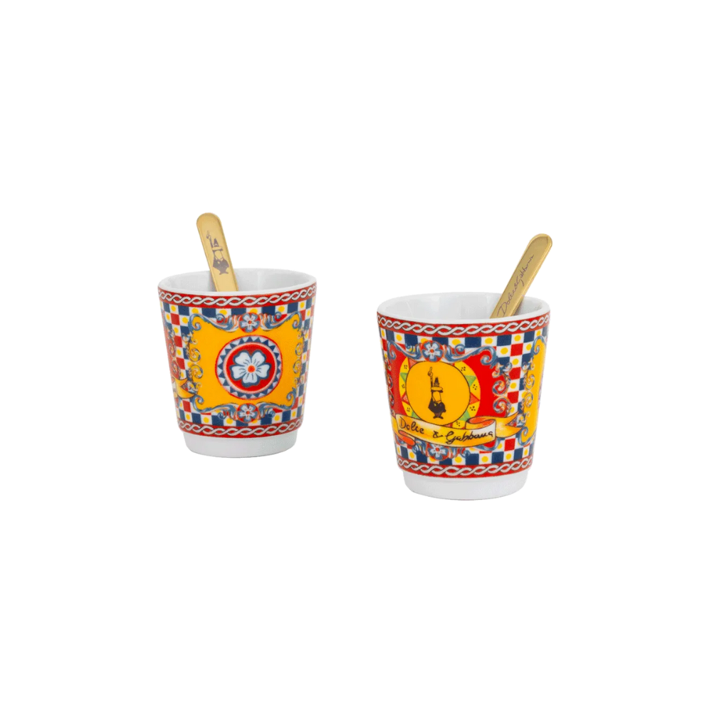Bialetti Dolce&Gabbana Moka Express 2-Cup, Porcelain Cup & Stirrers Set Cups with Stirring Sticks
