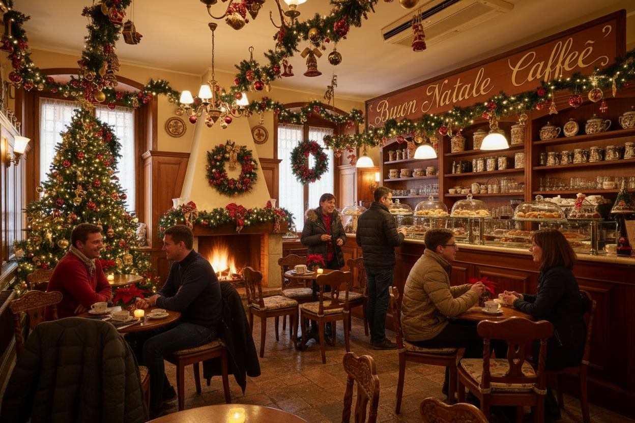 create the feeling of cozy italian home espresso bar during the holidays