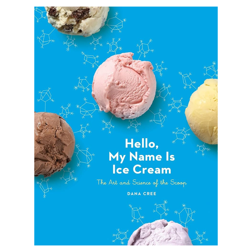 Book cover of 'Hello, My Name is Ice Cream' with ice cream scoops on a blue background